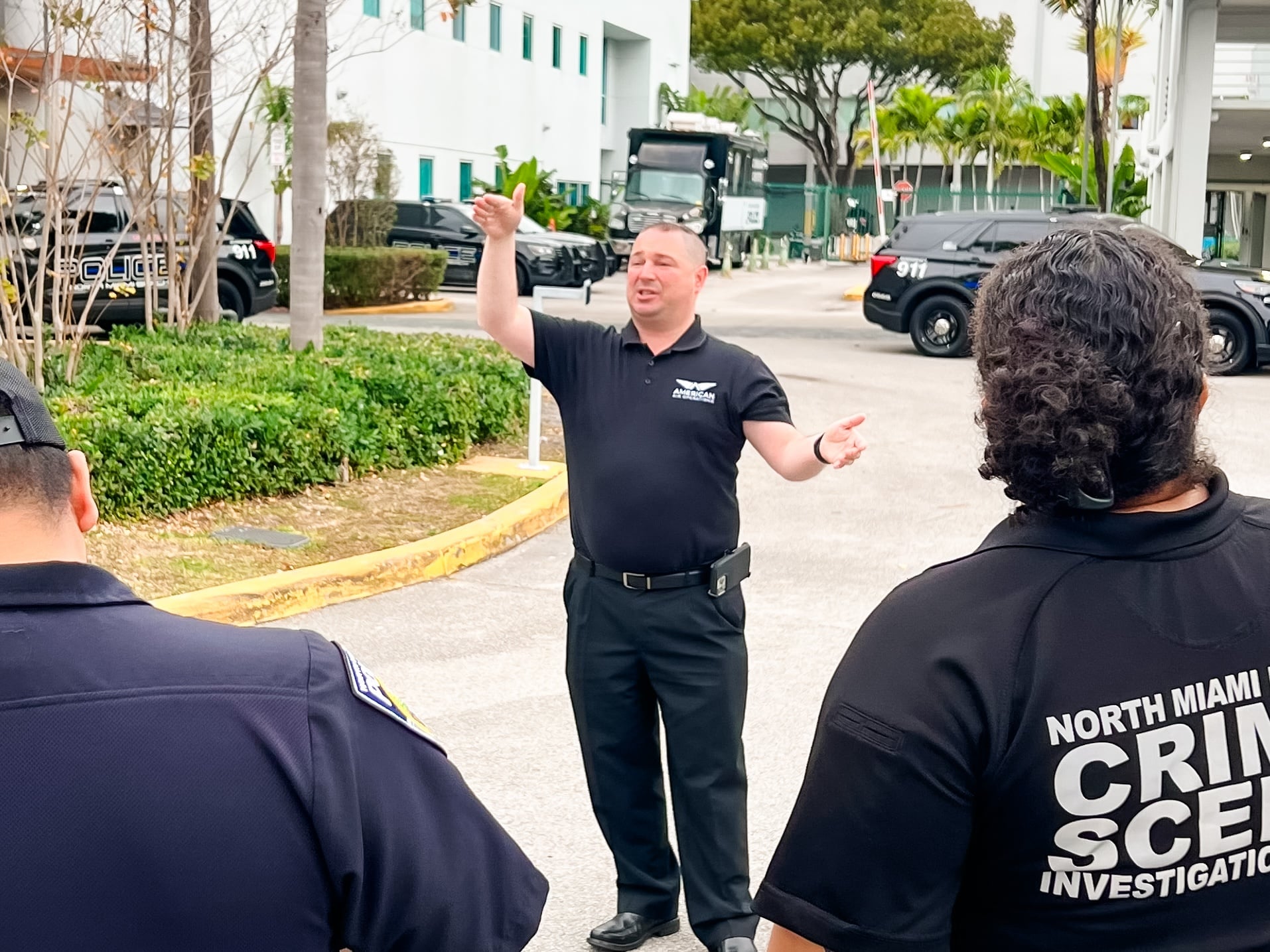 Jim Santilli explains unmanned aircraft flight operations to law enforcement officers